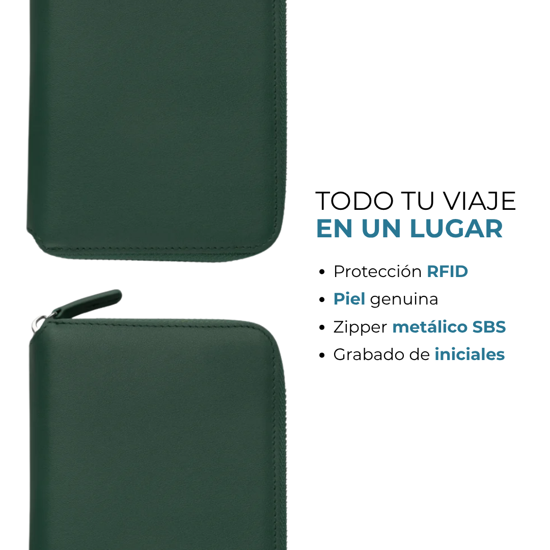 Porta pasaportes Venner verde alpine de piel genuina con protección RFID #Color_Alpine Green