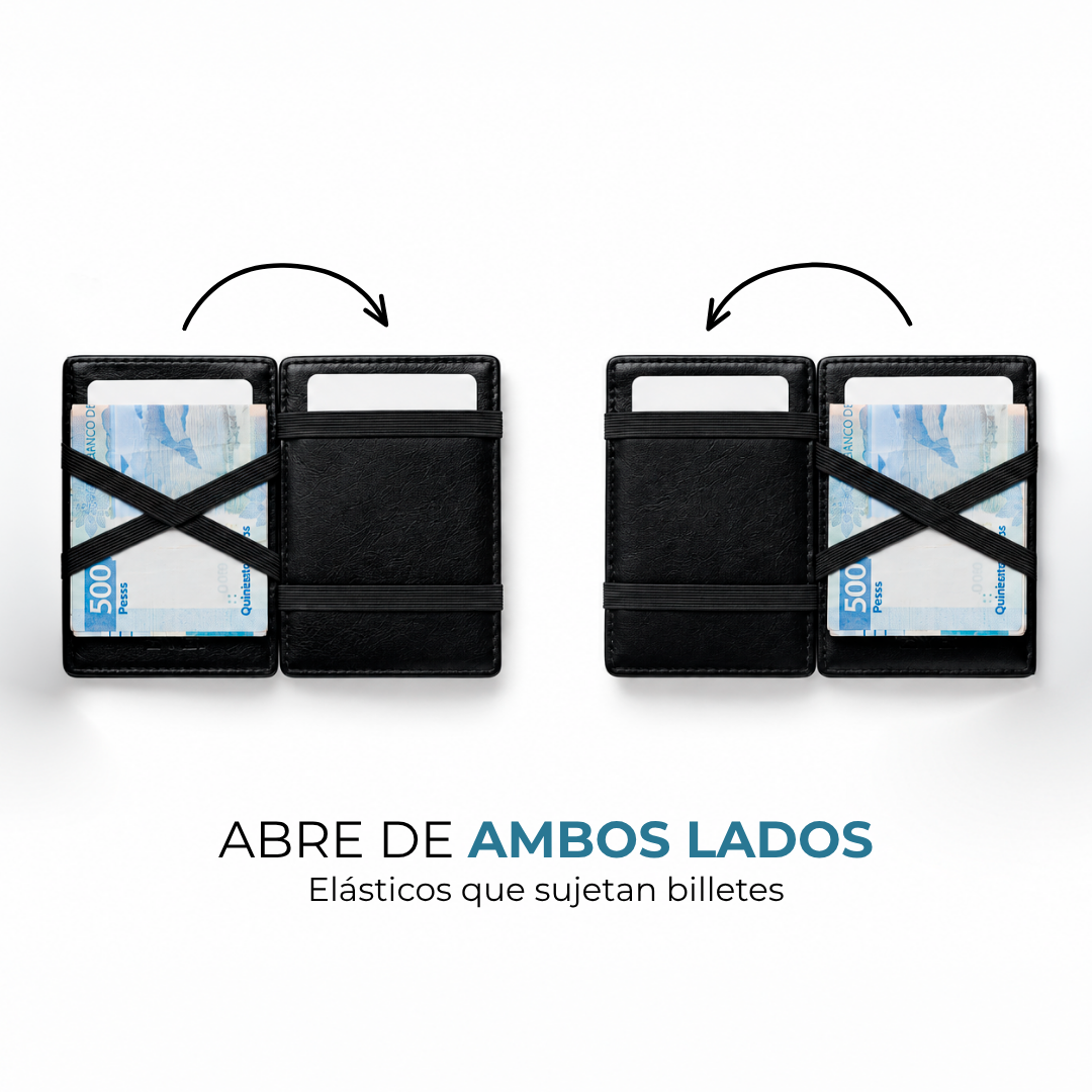 Cartera Venner café oscuro que abre de ambos lados con elásticos para billetes #Color_Negro