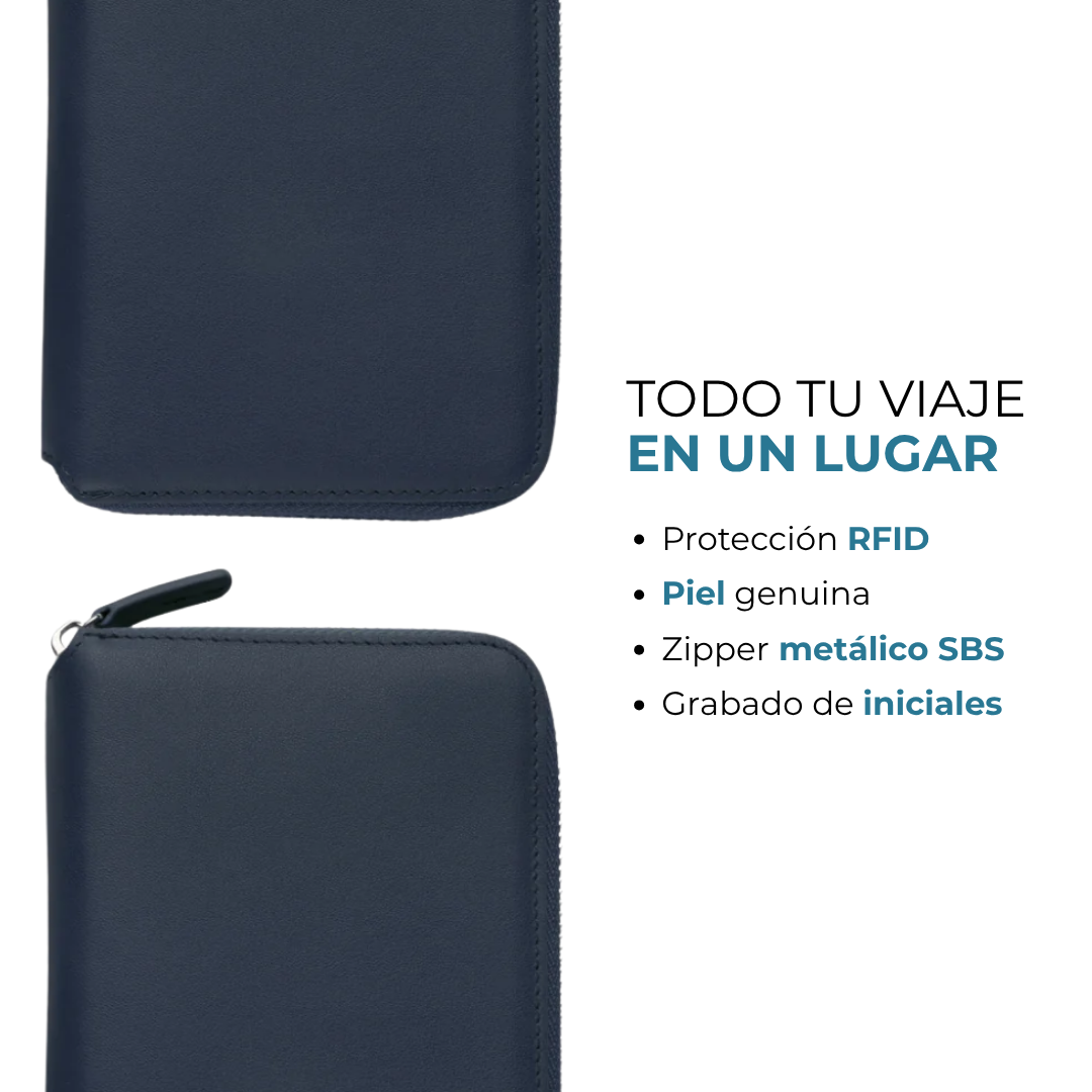 Porta pasaportes Venner navy blue de piel genuina con protección RFID #Color_Navy Blue