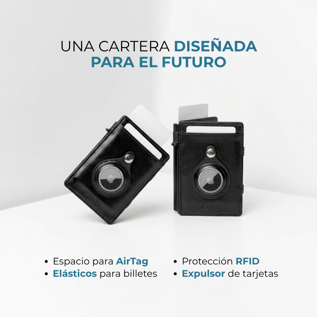Cartera Venner Track Wallet negra con espacio para AirTag y protección RFID #Color_Negro