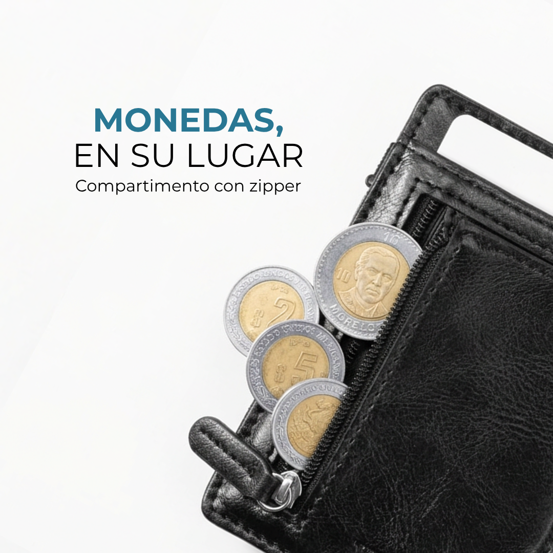 Compartimento con zipper para más de 10 monedas de la cartera Venner negra #Color_Negro