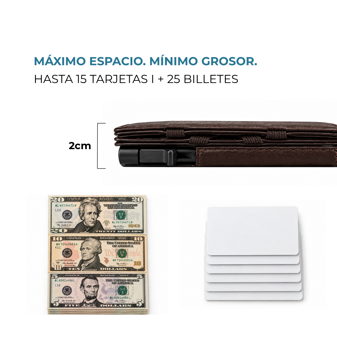 Cartera Venner café oscuro de 2 cm con 15 tarjetas y 25 billetes #Color_Café Oscuro