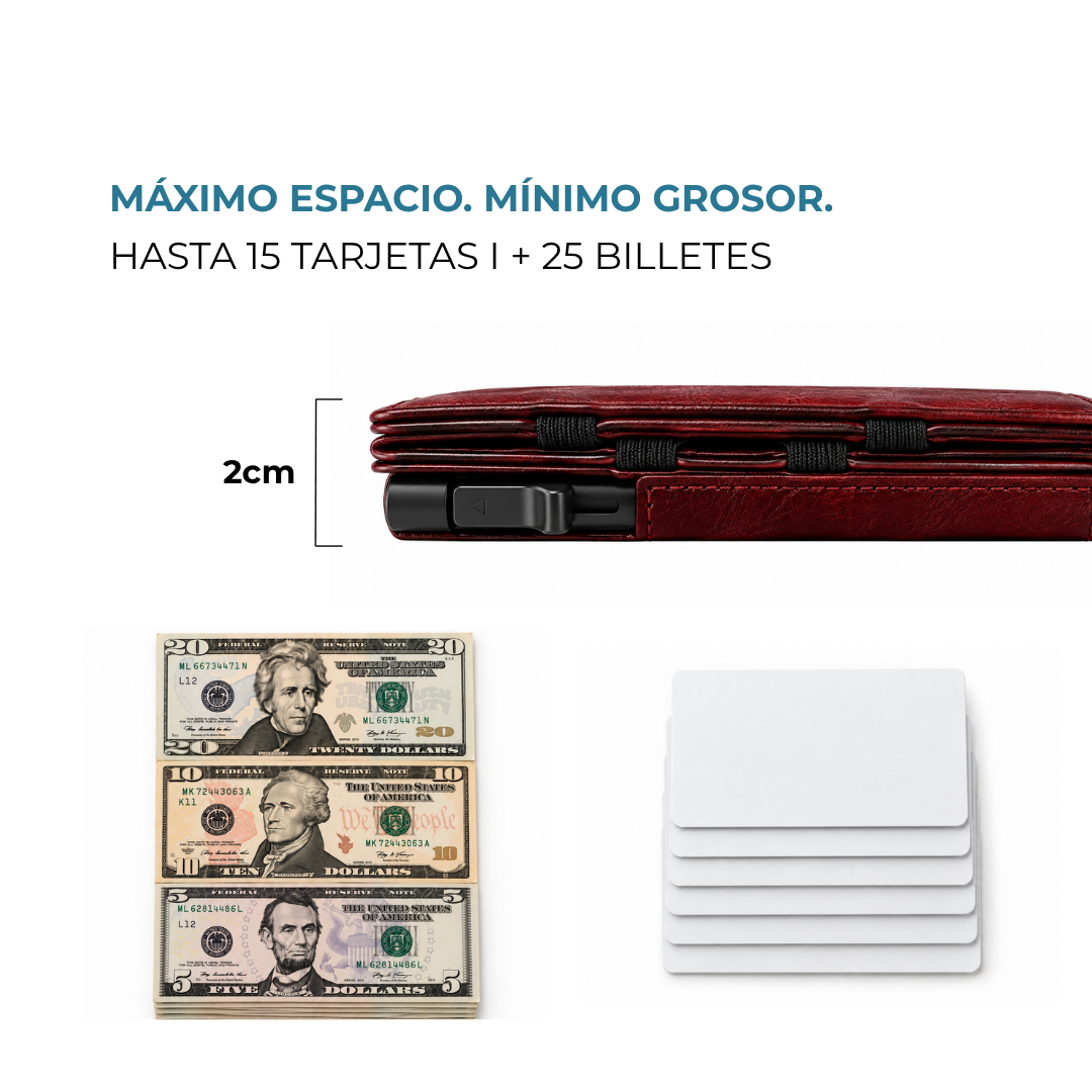 Cartera Venner deep red de 2 cm con 15 tarjetas y 25 billetes #Color_Deep Red