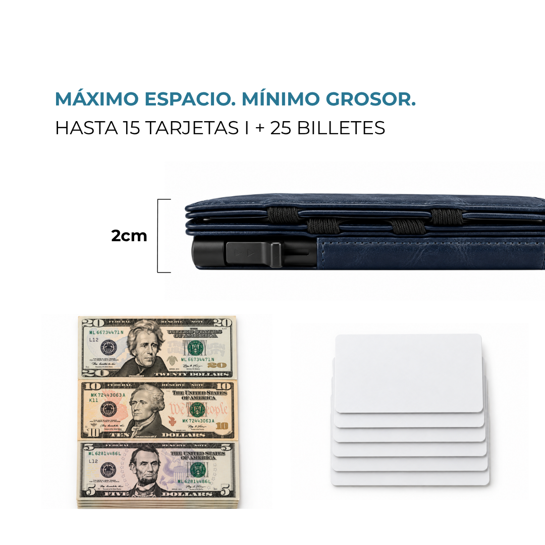 Cartera Venner navy blue de 2 cm con 15 tarjetas y 25 billetes #Color_Navy Blue