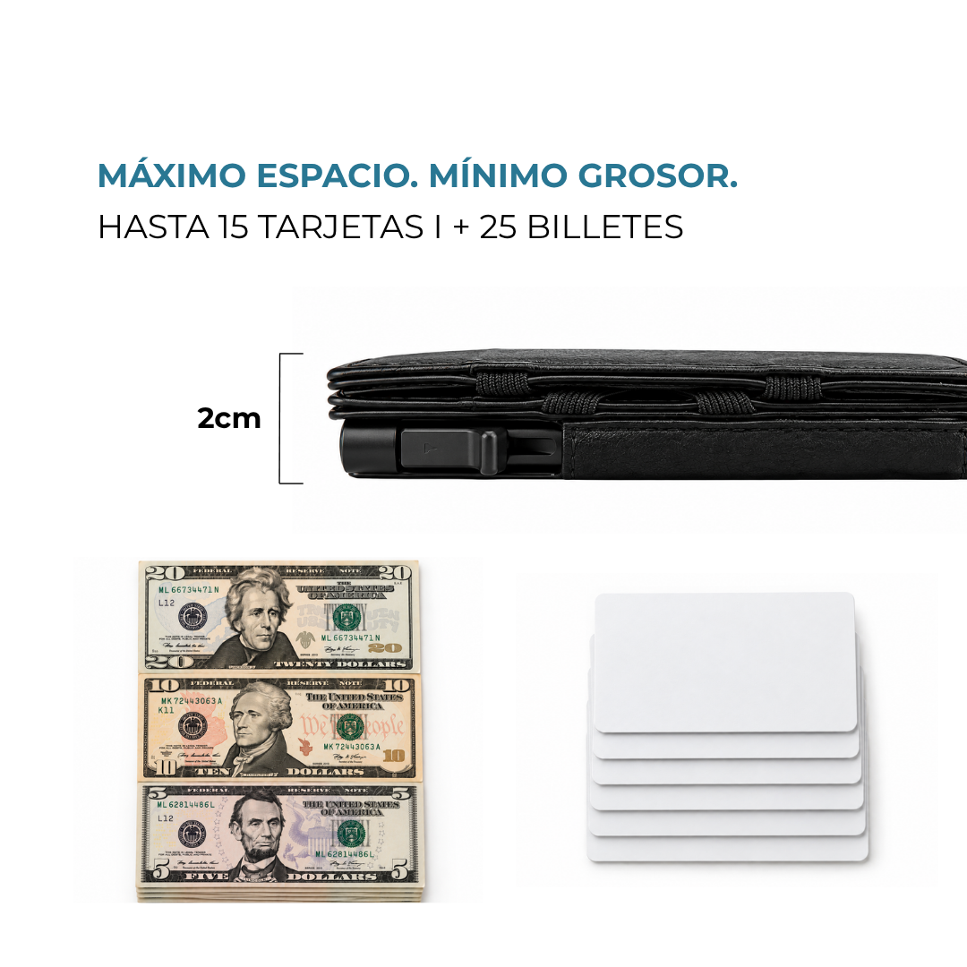 Cartera Venner negra de 2 cm con 15 tarjetas y 25 billetes #Color_Negro