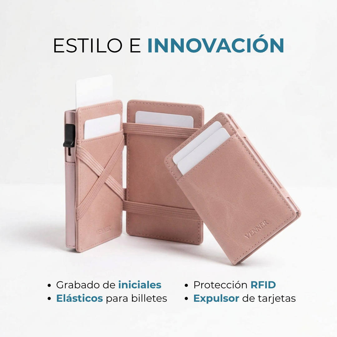 Cartera Venner rose gold con protección RFID y grabado de iniciales #Color_Soft Rose