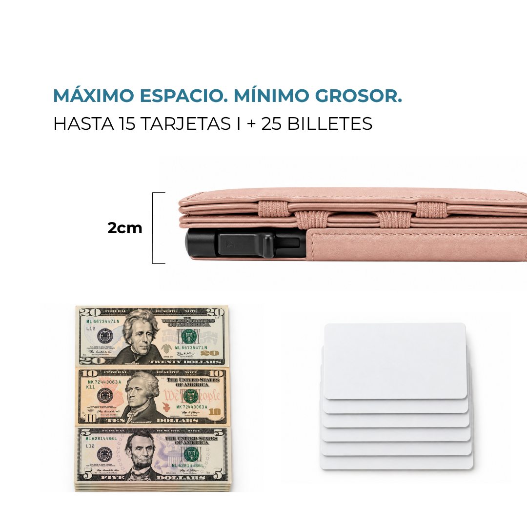 Cartera Venner rose gold de 2 cm con 15 tarjetas y 25 billetes #Color_Soft Rose