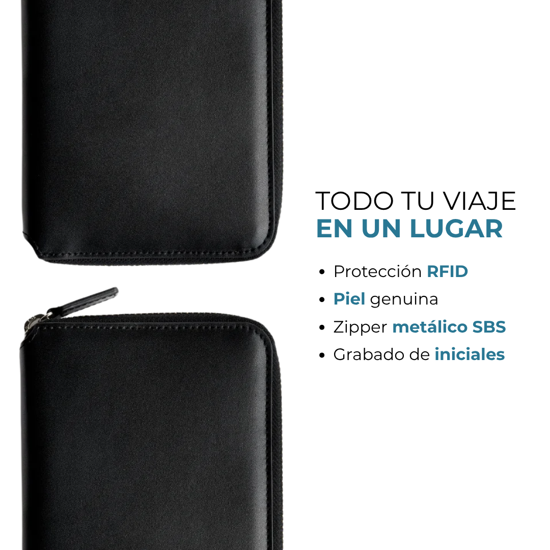 Porta pasaportes Venner negro de piel genuina con protección RFID #Color_Negro