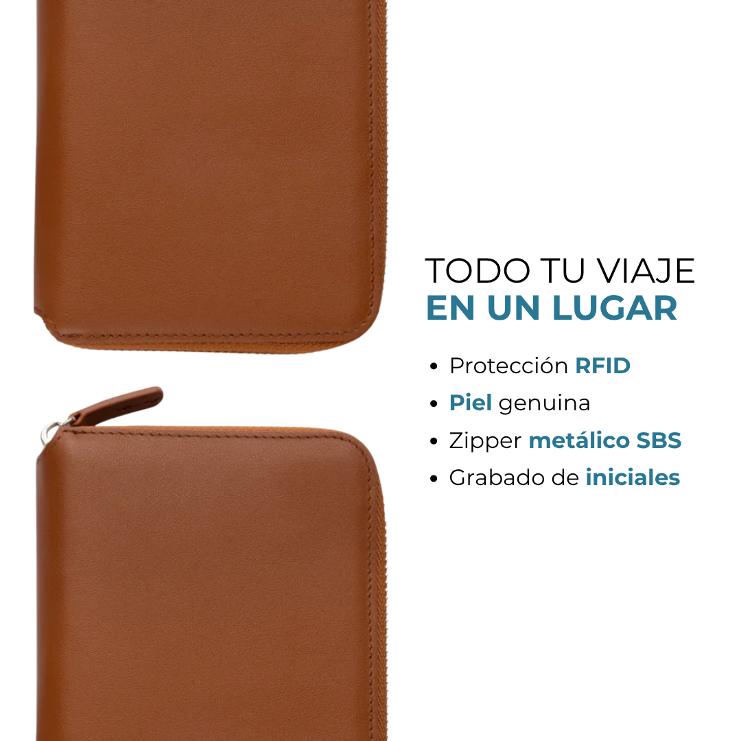 Porta pasaportes Venner camel de piel genuina con protección RFID #Color_Camel