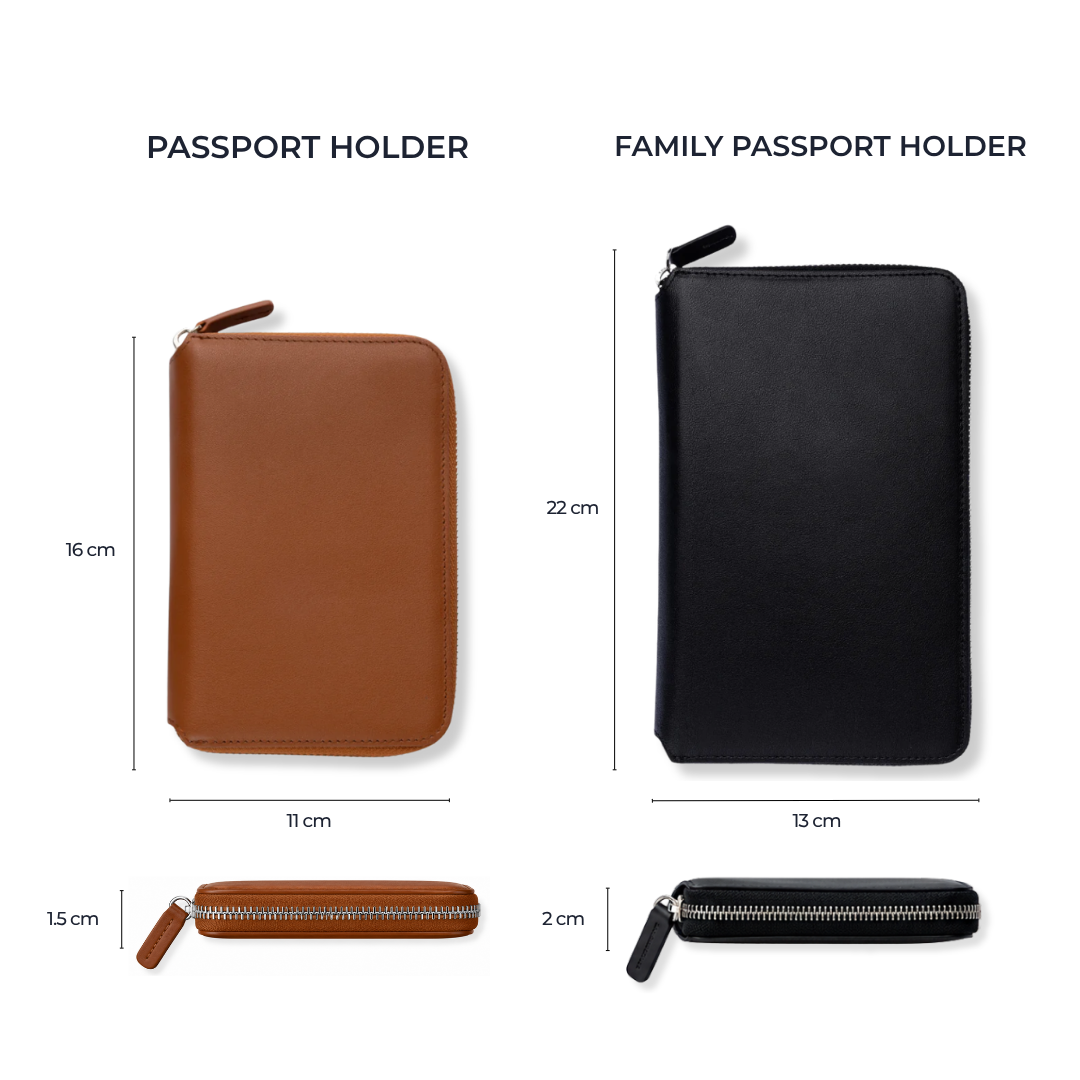 Comparación de tamaño entre Passport Holder camel y Family Passport Holder #Color_Camel