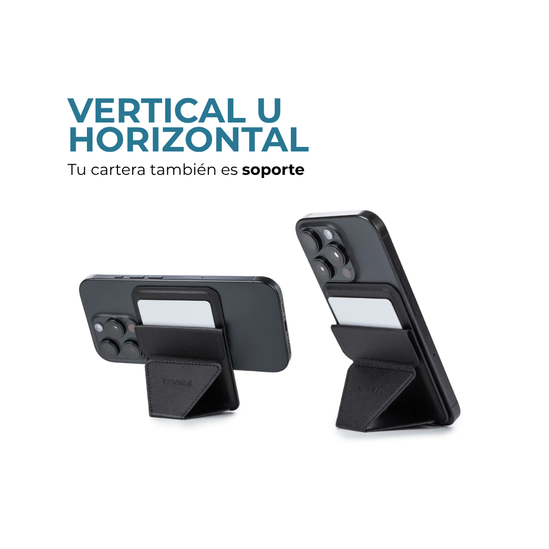 Cartera MagStand Venner negra que funciona como soporte vertical u horizontal #Color_Negro