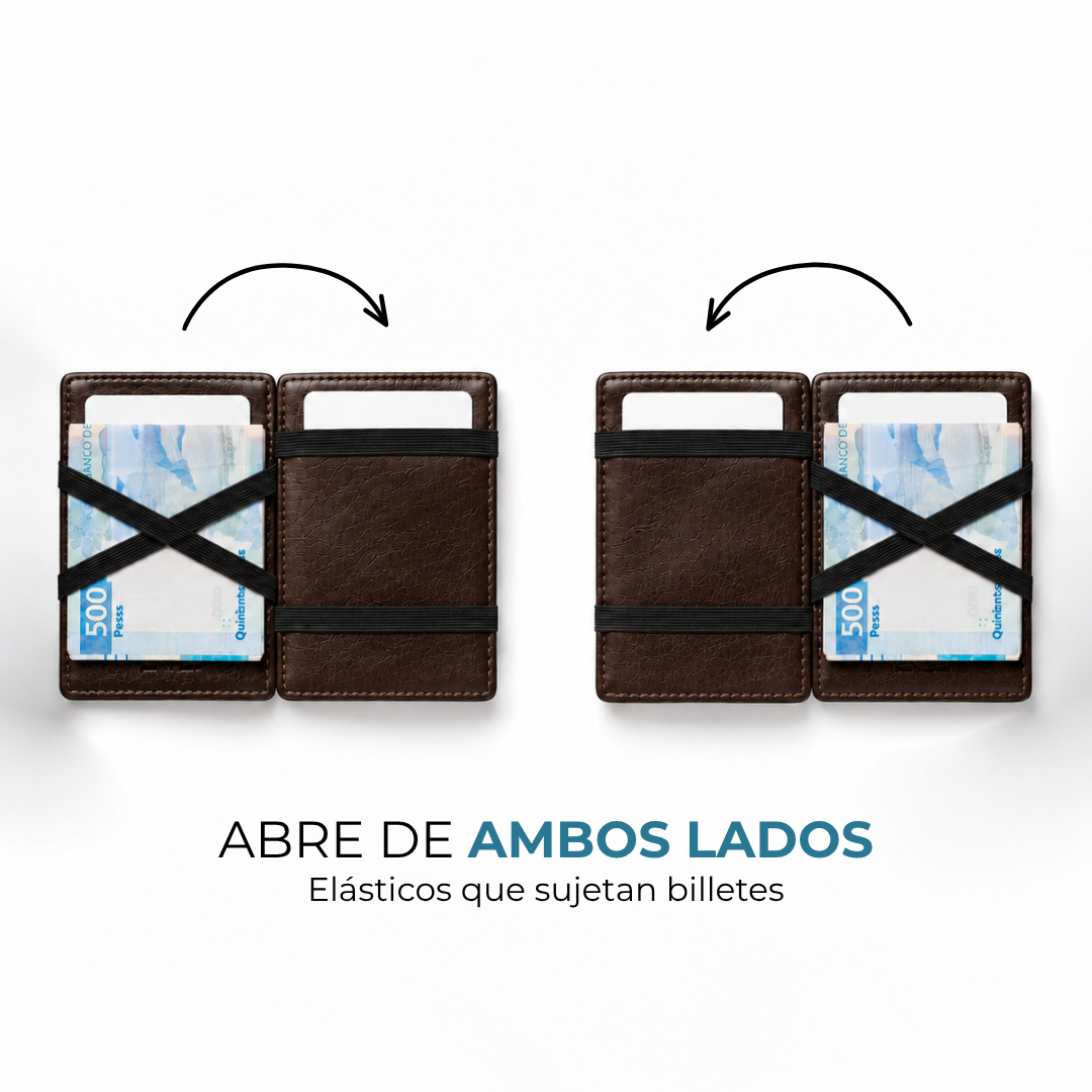Cartera Venner café oscuro que abre de ambos lados con elásticos para billetes #Color_Café Oscuro
