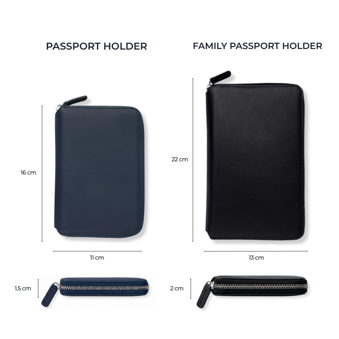 Comparación de tamaño entre Passport Holder navy blue y Family Passport Holder #Color_Navy Blue