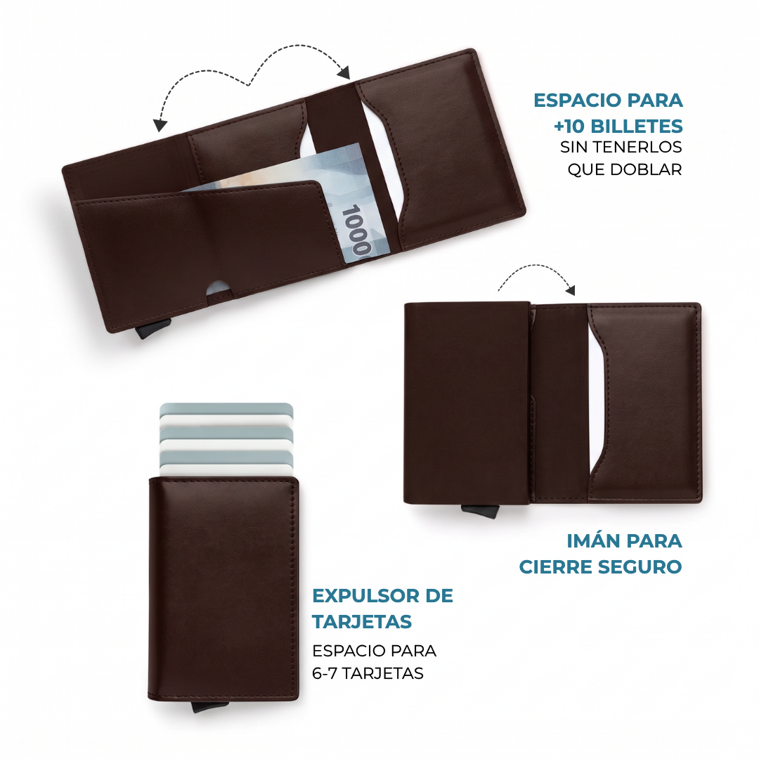 Cartera Venner Switch Wallet café oscuro con expulsor de tarjetas y cierre con imán #Color_Café Oscuro