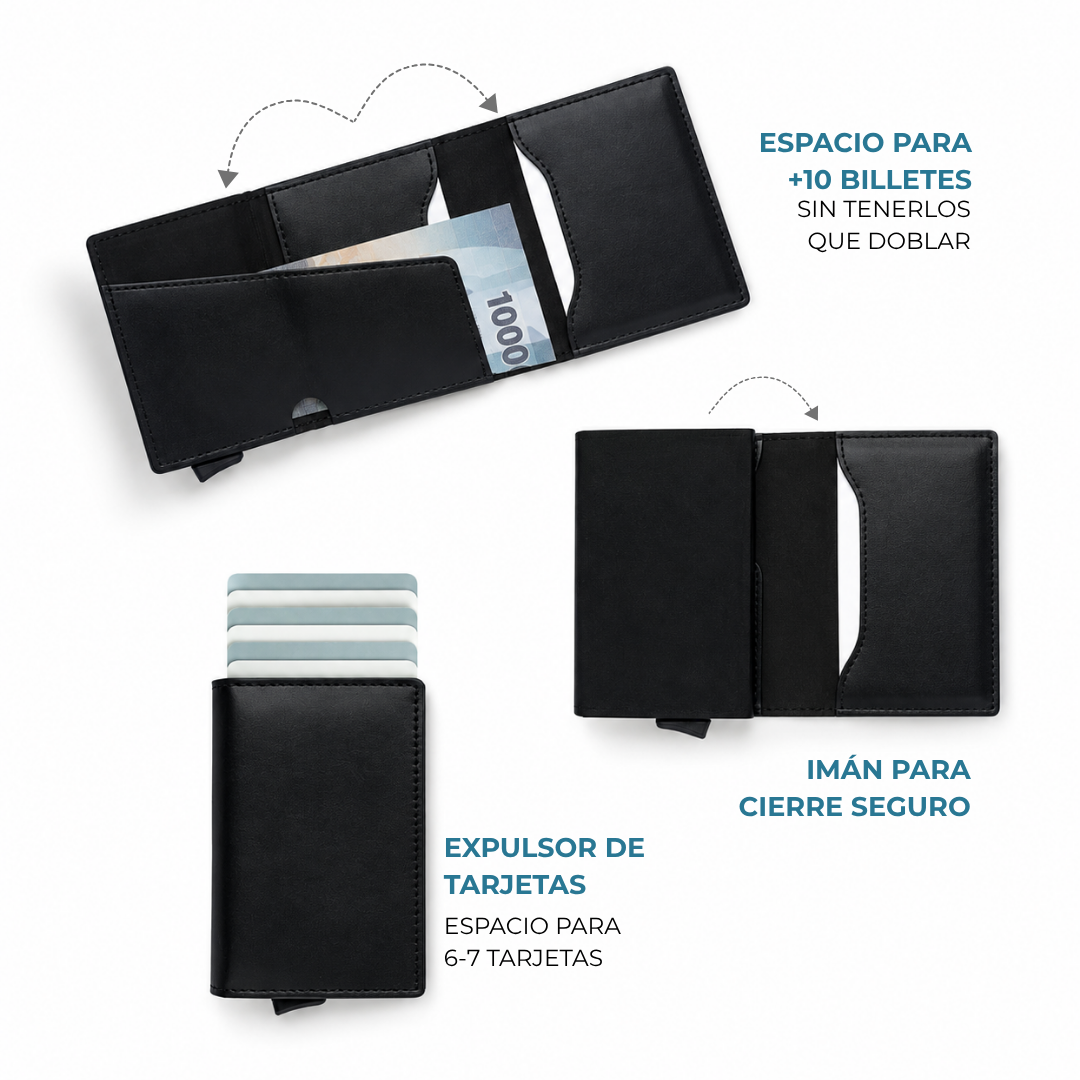 Cartera Venner Switch Wallet negra con expulsor de tarjetas y cierre con imán #Color_Negro