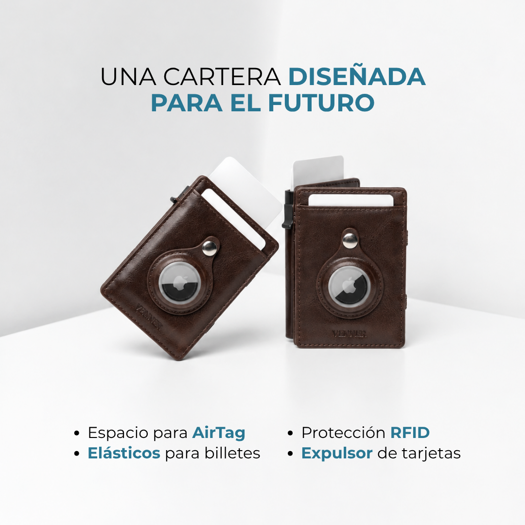 Cartera Venner Track Wallet café oscuro con espacio para AirTag y protección RFID #Color_Café Oscuro