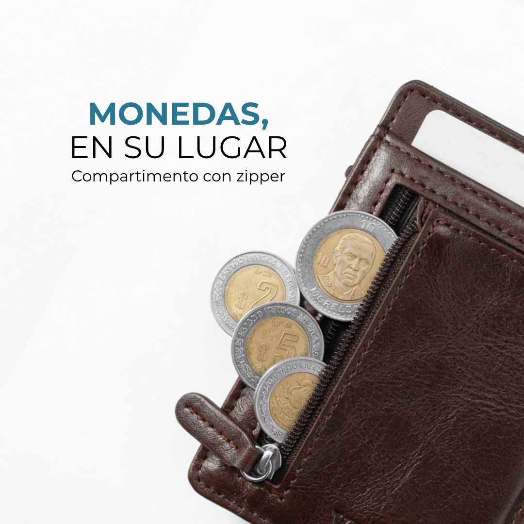 Compartimento con zipper para más de 10 monedas de la cartera Venner café oscuro #Color_Café Oscuro