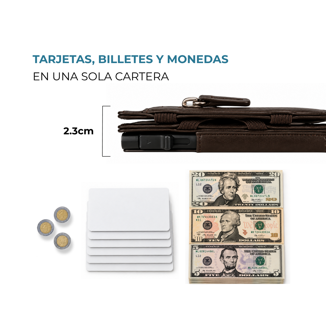 Cartera Venner Zip Wallet café oscuro de 2.3 cm con 15 tarjetas y 25 billetes #Color_Café Oscuro