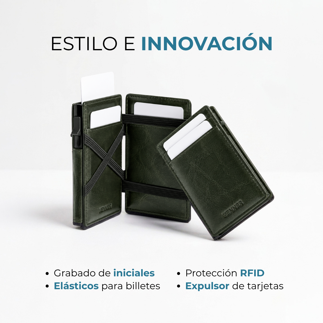 Cartera Venner verde alpine con protección RFID y grabado de iniciales #Color_Alpine Green
