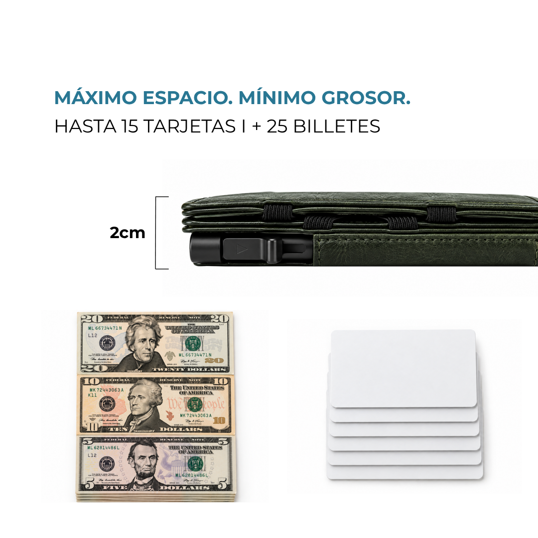 Cartera Venner verde alpine de 2 cm con 15 tarjetas y 25 billetes #Color_Alpine Green