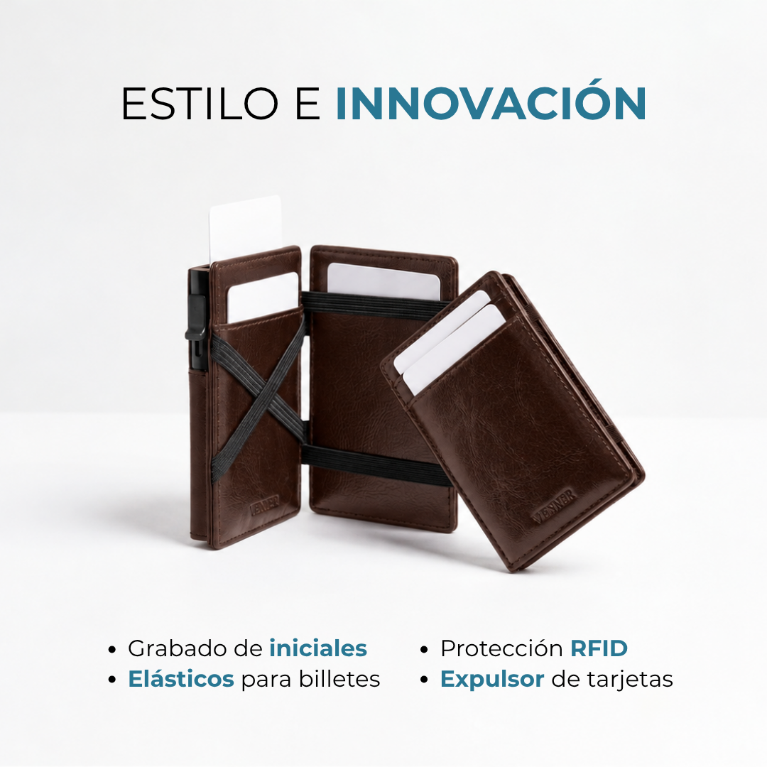 Cartera Venner café oscuro con protección RFID y grabado de iniciales #Color_Café Oscuro