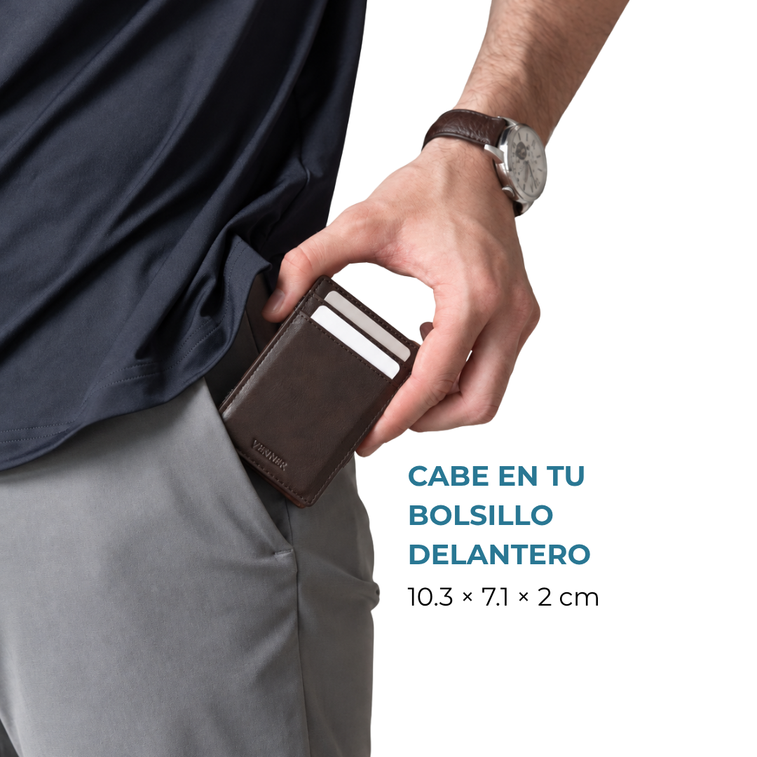 Cartera Venner café oscuro de 10.3 x 7.1 x 2 cm en el bolsillo delantero #Color_Café Oscuro