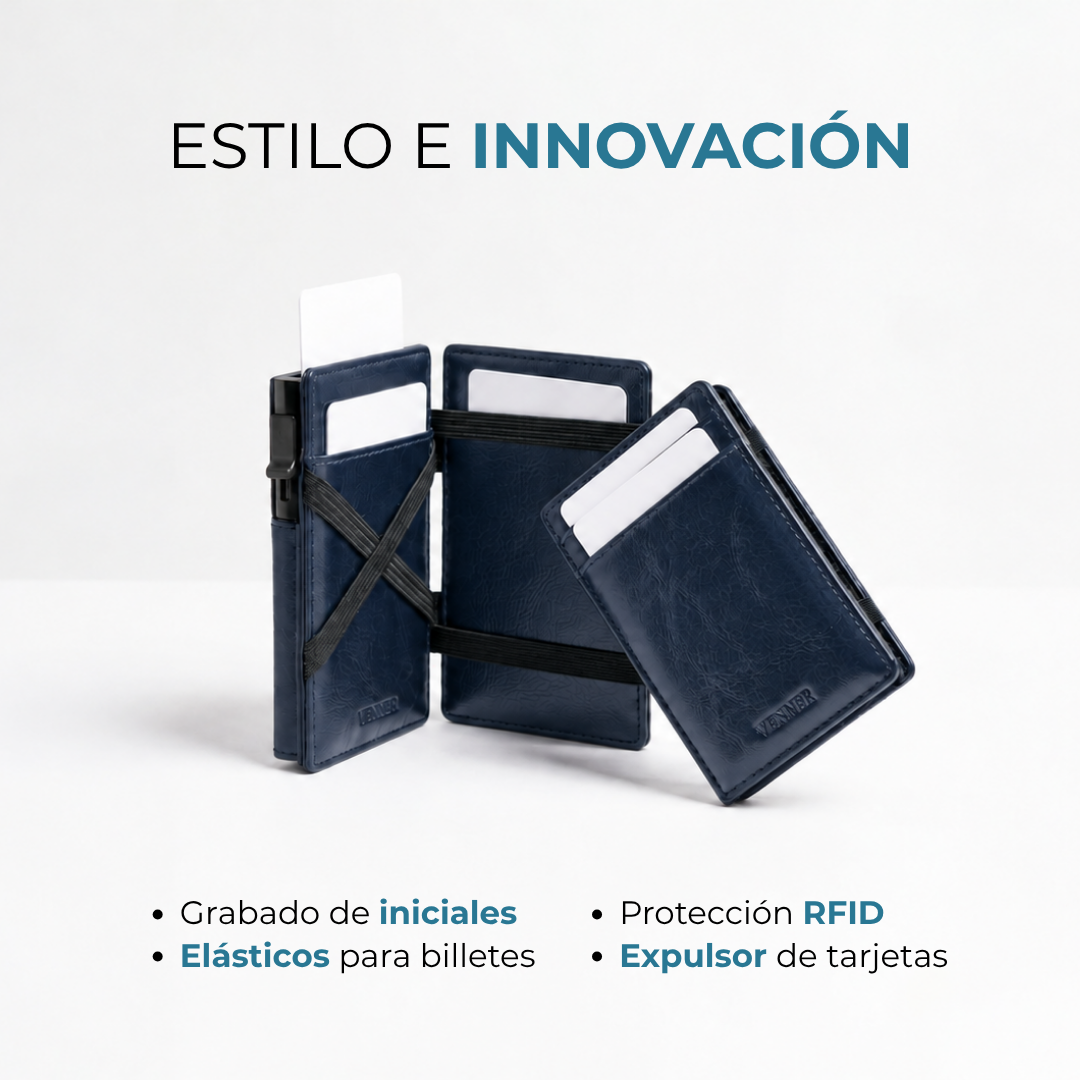 Cartera Venner navy blue con protección RFID y grabado de iniciales #Color_Navy Blue