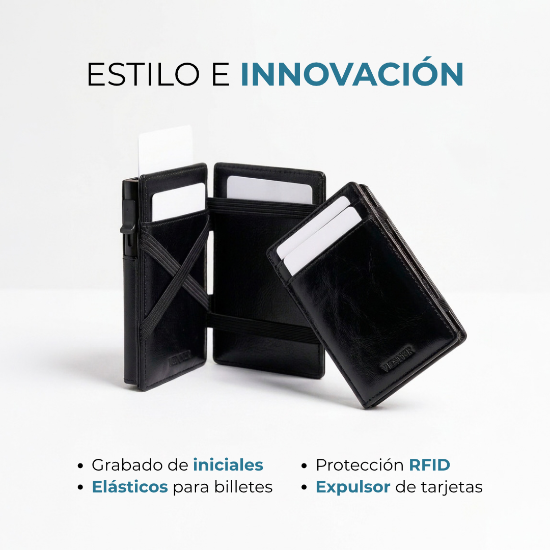 Cartera Venner negra con protección RFID y grabado de iniciales #Color_Negro