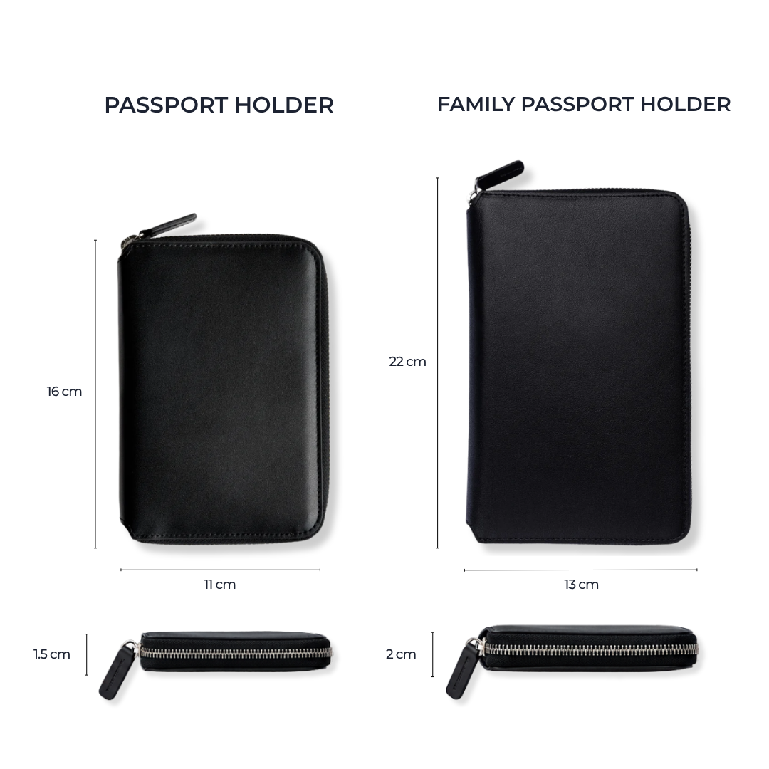 Comparación de tamaño entre Passport Holder negro y Family Passport Holder #Color_Negro