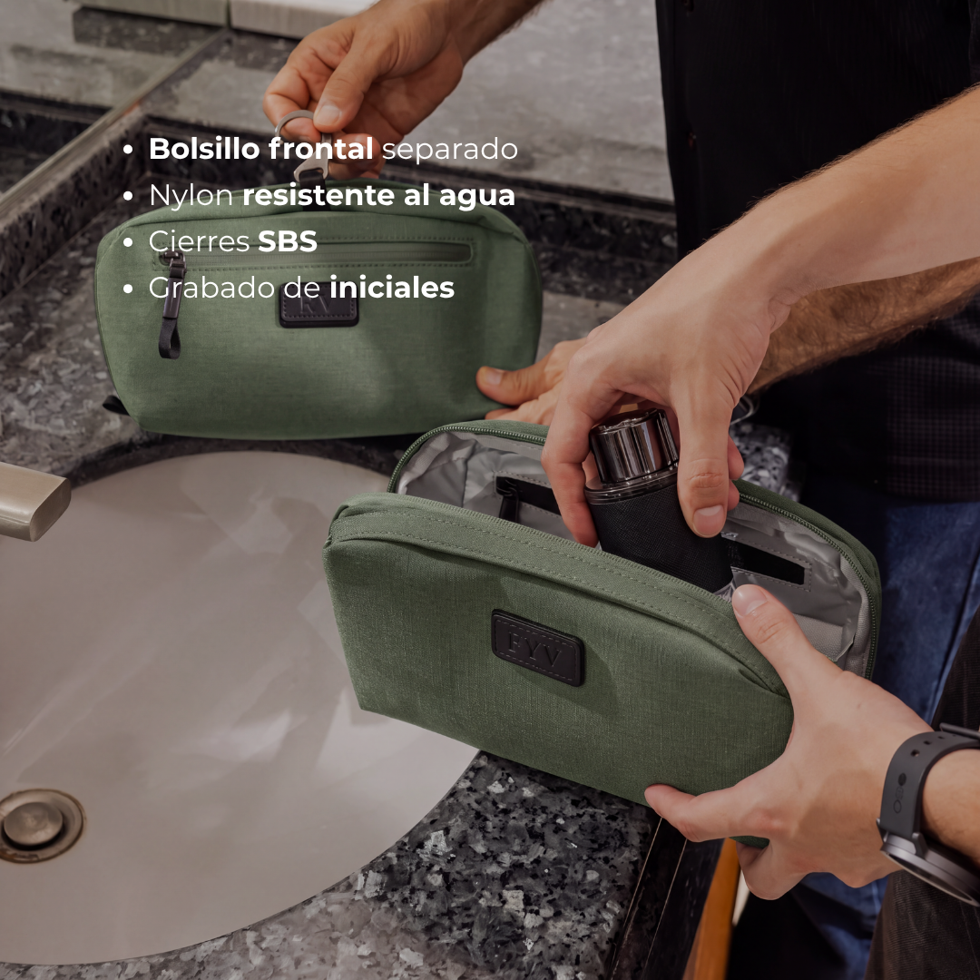 Bolsillo frontal separado y cierres SBS del neceser Venner verde alpine #Color_Alpine Green